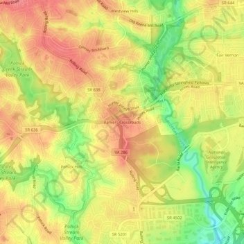 Barkers Crossroads topographic map, elevation, terrain