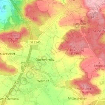 Riedenberg topographic map, elevation, terrain
