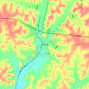 Sonora topographic map, elevation, terrain