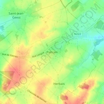 Piétrain topographic map, elevation, terrain