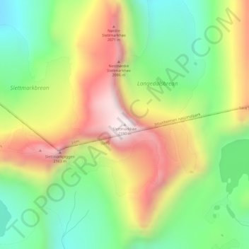 Slettmarkhøe topographic map, elevation, terrain