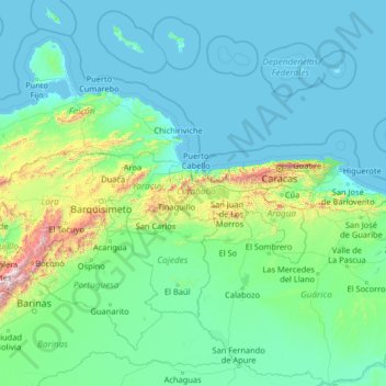 Carabobo topographic map, elevation, terrain