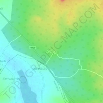 Arikere topographic map, elevation, terrain