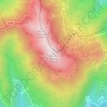 Monte Lesima topographic map, elevation, terrain
