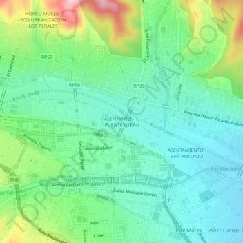 ASENTAMIENTO PUENTE OTERO topographic map, elevation, terrain