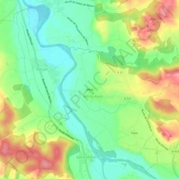 Athos topographic map, elevation, terrain