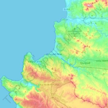 Viña del Mar topographic map, elevation, terrain