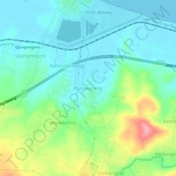 Ponowareng topographic map, elevation, terrain