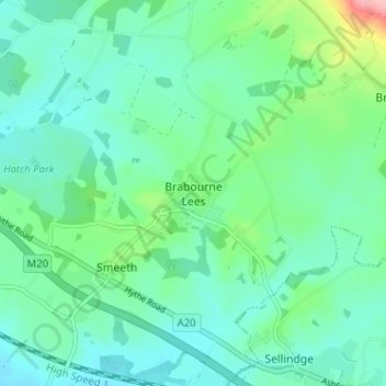 Brabourne Lees topographic map, elevation, terrain