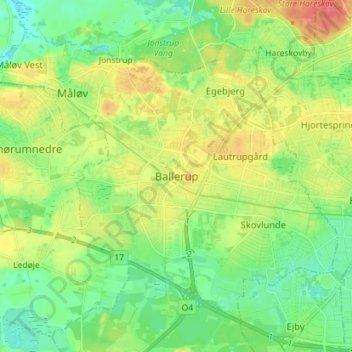 Ballerup topographic map, elevation, terrain