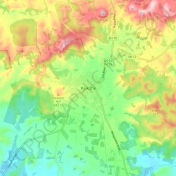 Kaikohe topographic map, elevation, terrain