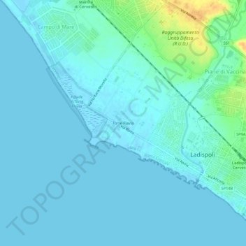 Torre Flavia topographic map, elevation, terrain