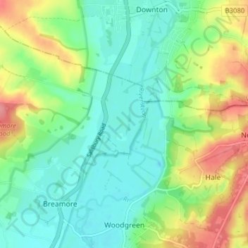 North Charford topographic map, elevation, terrain