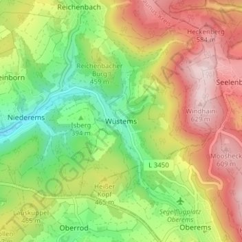 Wüstems topographic map, elevation, terrain