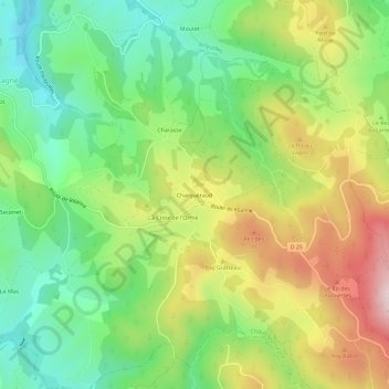 Charguéraud topographic map, elevation, terrain
