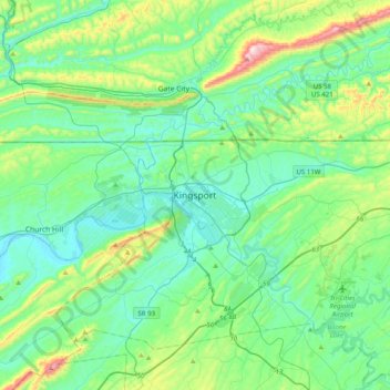 Kingsport topographic map, elevation, terrain