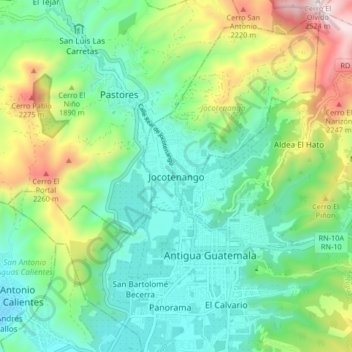 Jocotenango topographic map, elevation, terrain