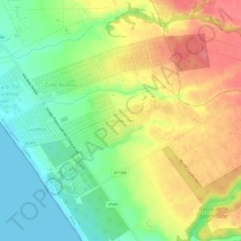 Lido dei Pini topographic map, elevation, terrain