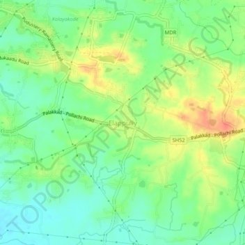 Elappully topographic map, elevation, terrain