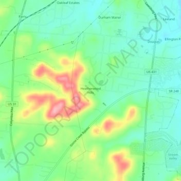 Heatherwood Hills topographic map, elevation, terrain