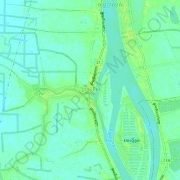 Prek Ambel topographic map, elevation, terrain