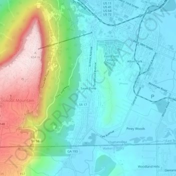 Saint Elmo topographic map, elevation, terrain