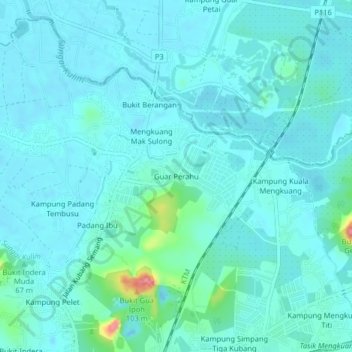Guar Perahu topographic map, elevation, terrain