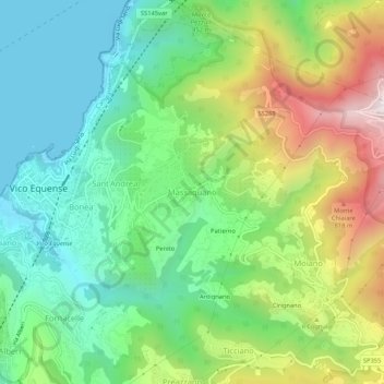 Massaquano topographic map, elevation, terrain