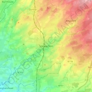 Stewarton topographic map, elevation, terrain