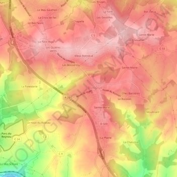 Le Crouzy topographic map, elevation, terrain