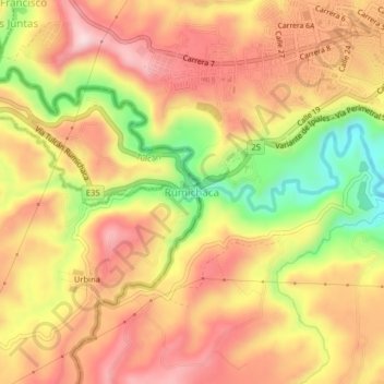 Frontera Puente de Rumichaca topographic map, elevation, terrain