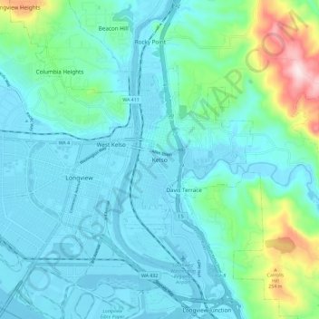 Kelso topographic map, elevation, terrain