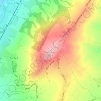 Mow Cop topographic map, elevation, terrain