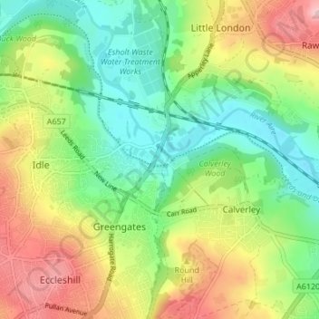 Apperley Bridge topographic map, elevation, terrain