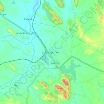 Dungarpur topographic map, elevation, terrain