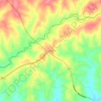 Syongila topographic map, elevation, terrain