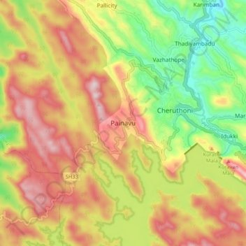 Painavu topographic map, elevation, terrain