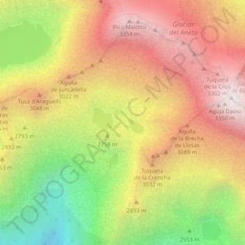 Ibones de Coronas topographic map, elevation, terrain