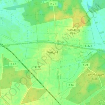 Woltorf topographic map, elevation, terrain