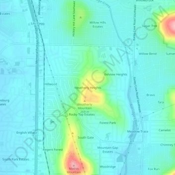 Weatherly Heights topographic map, elevation, terrain
