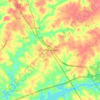 Sandy Springs topographic map, elevation, terrain