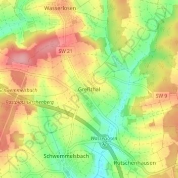 Greßthal topographic map, elevation, terrain