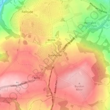 Sunniside topographic map, elevation, terrain