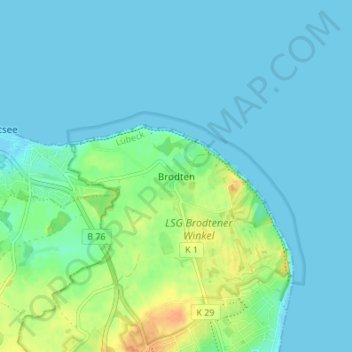 Brodten topographic map, elevation, terrain