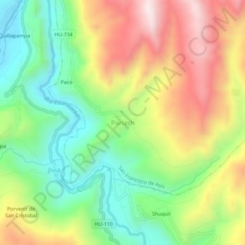 Pariash topographic map, elevation, terrain