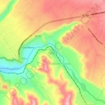 Huayco topographic map, elevation, terrain