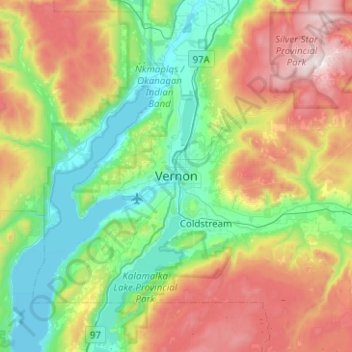 Vernon topographic map, elevation, terrain