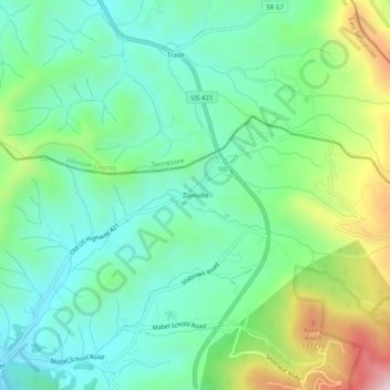 Zionville topographic map, elevation, terrain