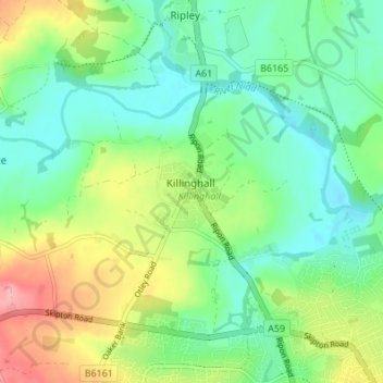 Killinghall topographic map, elevation, terrain