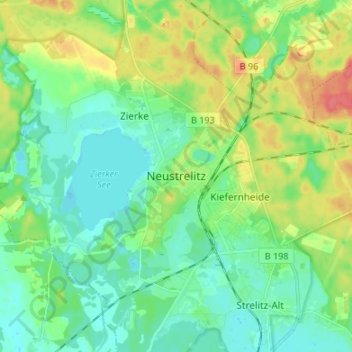 Neustrelitz topographic map, elevation, terrain